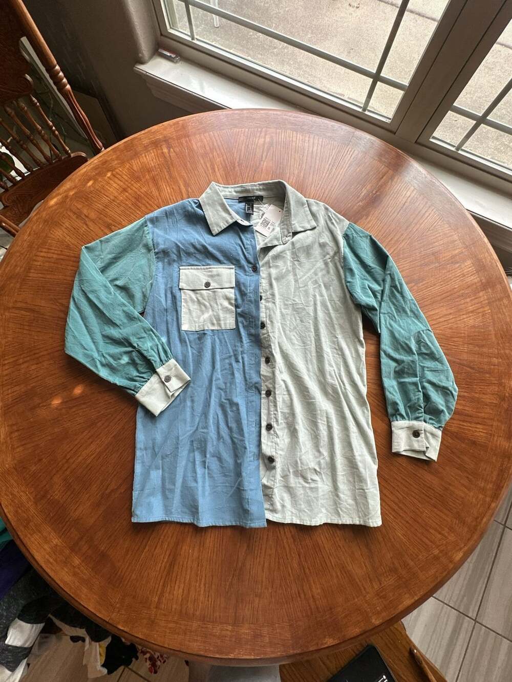 Forever 21 Colorblock Corduroy Long Sleeve Button-Up Shirt